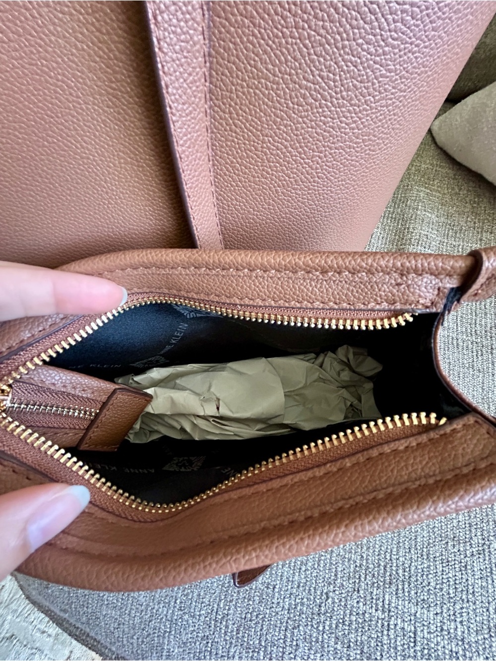 Anne Klein Brown Tote Bag with Striped Wristlet - Picture 2 of 7